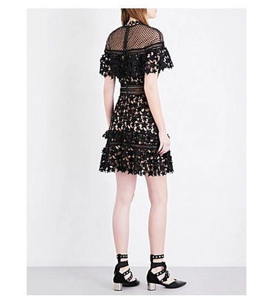 Self portrait Yoke Ruffled Star Lace Mini Dress Black ModeSens