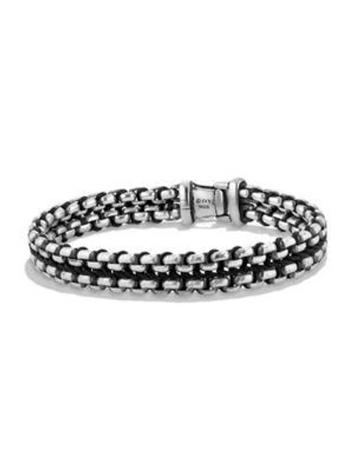 Shop David Yurman Men's Woven Box Chain Bracelet In Sterling Silver With Black Nylon/8mm