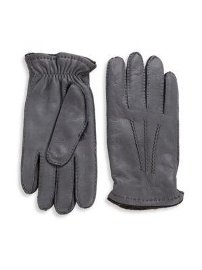 Shop Saks Fifth Avenue Men's Collection Leather Gloves In Grey