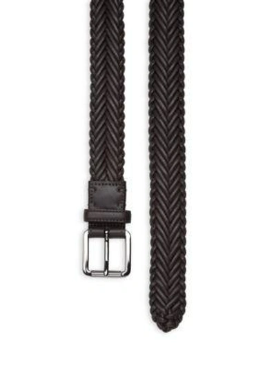 Shop Ermenegildo Zegna Braided Leather Belt In Dark Brown Solid