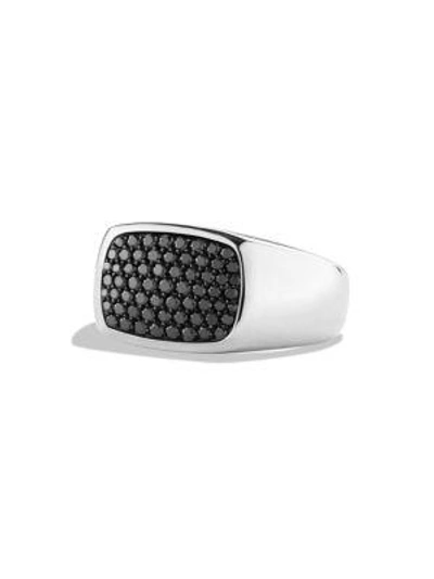 Shop David Yurman Pavé Black Diamond Signet Ring In Silver