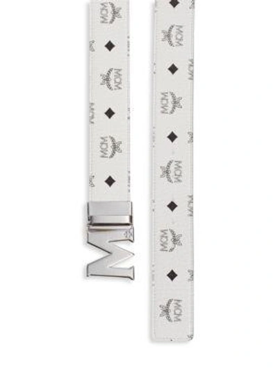 Shop Mcm Visetos Round Reversible M Belt In White