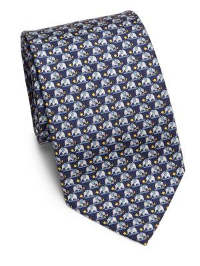 Shop Ferragamo Father & Son Elephant Silk Tie Gift Set In Navy