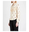 GANNI Fringed floral and dotted satin shirt