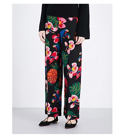 Shop Valentino Tropical Dream-print Wide-leg Silk Pants In Multi