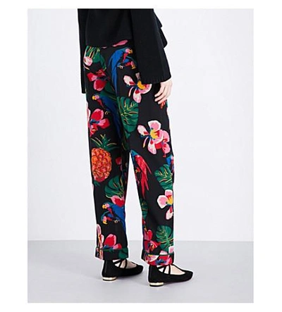 Shop Valentino Tropical Dream-print Wide-leg Silk Pants In Multi