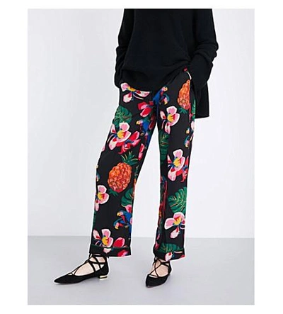 Shop Valentino Tropical Dream-print Wide-leg Silk Pants In Multi