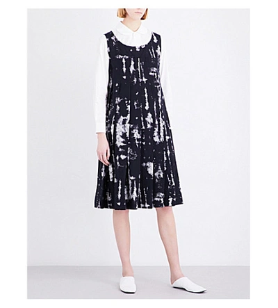 Shop Comme Des Garçons Bleached-print Woven Dress In Navy