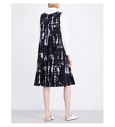 Shop Comme Des Garçons Bleached-print Woven Dress In Navy