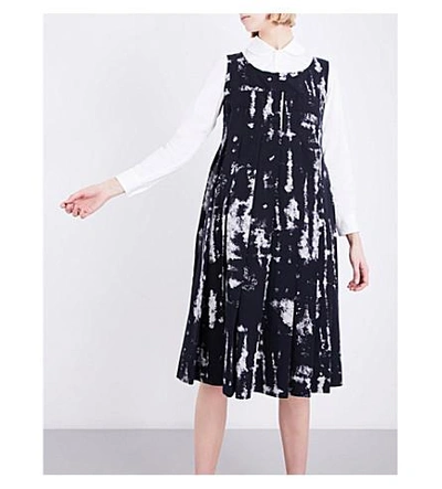 Shop Comme Des Garçons Bleached-print Woven Dress In Navy