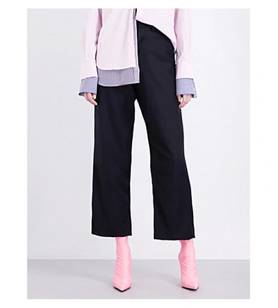 Shop Vetements Brioni Cropped Wool-twill Pants In Navy