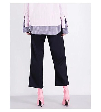 Shop Vetements Brioni Cropped Wool-twill Pants In Navy