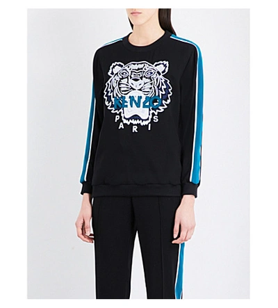 Shop Kenzo Icon Tiger-embroidered Crepe Sweatshirt In Black