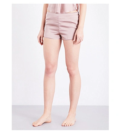 Shop Fleur Du Mal Contrast-piping Silk-satin Pyjama Shorts In Tan