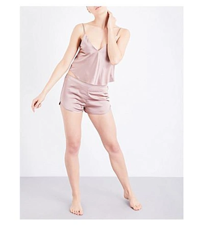 Shop Fleur Du Mal Contrast-piping Silk-satin Pyjama Shorts In Tan