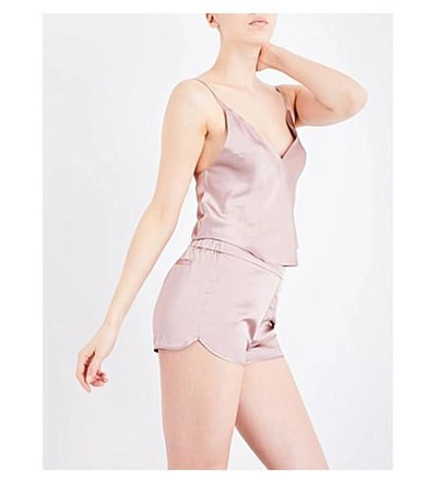 Shop Fleur Du Mal Contrast-piping Silk-satin Pyjama Shorts In Tan