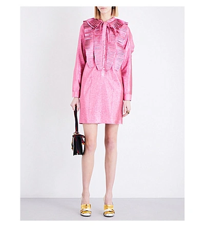 Gucci Ruffled Metallic Dress In Pink