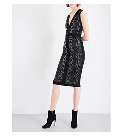 Shop Balmain V-neck Knitted Midi Dress In Black