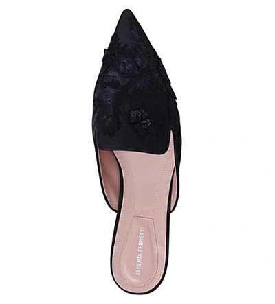 Shop Alberta Ferretti Mia Embroidered Linen And Silk Mules In Black