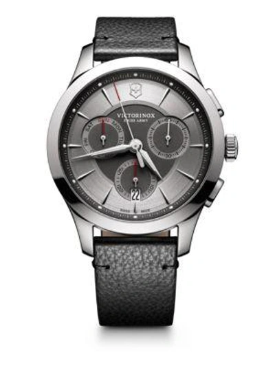 Shop Victorinox Swiss Army Stainless Steel Chronograph Pebbled Leather Strap Watch In Grey