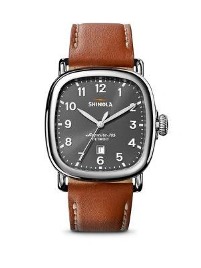 Shop Shinola The Guardian Leather Strap Watch In Brown