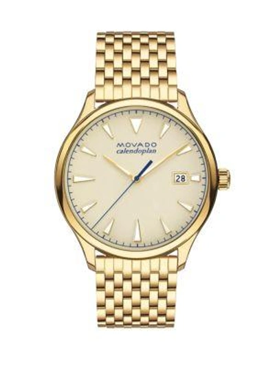 Shop Movado Heritage Yellow Gold Ion-plated Stainless Steel Bracelet Watch In Beige Dial