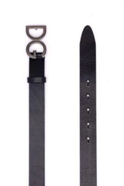 Shop Dolce & Gabbana Dg Buckle Calf Leather Belt In Black