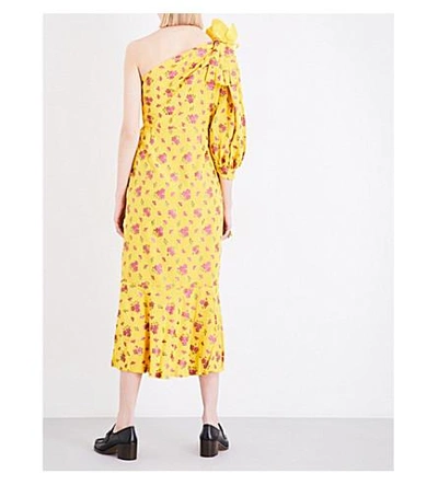 Shop Gucci Floral-print Silk-blend Dress In Lemon