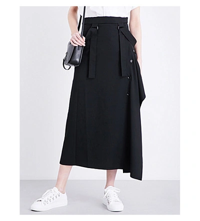 Yohji Yamamoto Suspender-detail High-rise Wool Skirt In Black