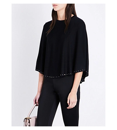 Valentino Cropped Knitted Cape Overlay Top In Nero