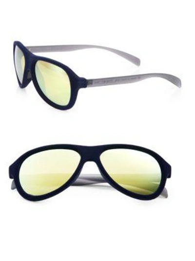 Shop Italia Independent Velvet Aviator Sunglasses In Navy Blue