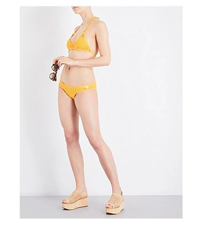 Shop Stella Mccartney Embellished Crocheted Stretch Cotton-blend Bikini Set In Yellow