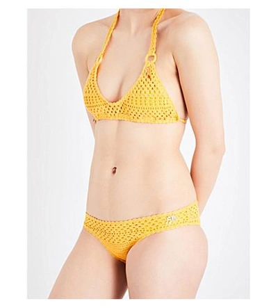 Shop Stella Mccartney Embellished Crocheted Stretch Cotton-blend Bikini Set In Yellow