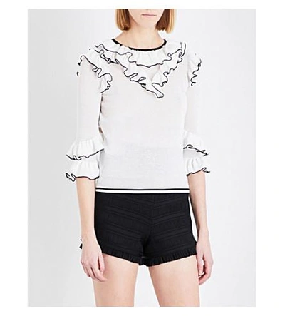 Shop Maje Moreno Ruffled Woven Top In Blanc