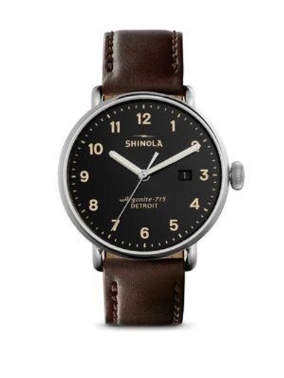 Shop Shinola Coin Edge Leather Strap Watch In Black