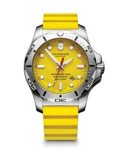 Shop Victorinox Swiss Army Inox Professional Diver Stainless Steel And Rubber Strap Watch In Yellow