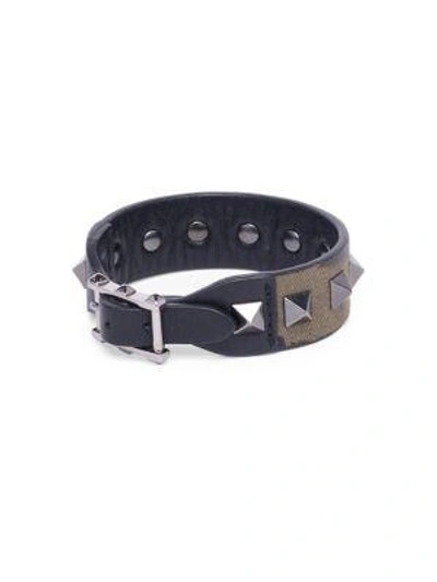 Shop Valentino Studded Camouflage Bracelet In Army Green