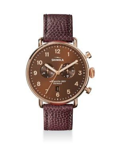 Shop Shinola The Canfield Chronograph Leather Strap Watch In Brown