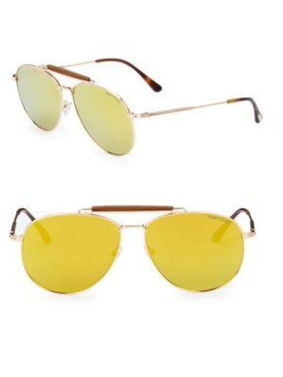 Shop Tom Ford Sean 60mm Mirrored Aviator Sunglasses In Gold