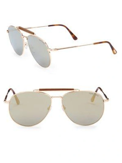 Shop Tom Ford Sean 60mm Mirrored Aviator Sunglasses In Gold