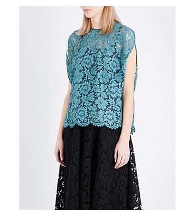 Valentino Boxy Floral-lace Top In Green