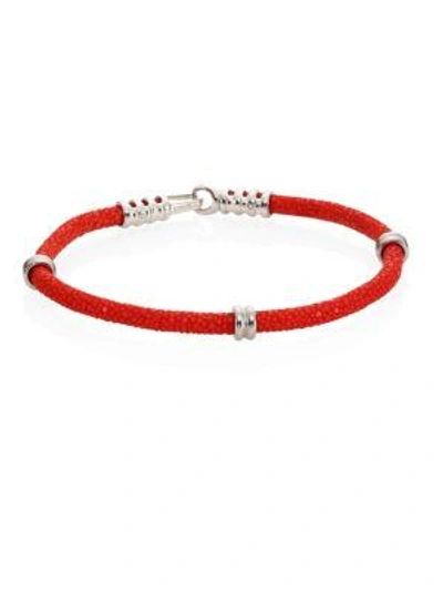Shop Stinghd Men's Pure Silver & Stingray Leather Cord Bracelet In Red