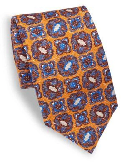 Shop Isaia Medallion Printed Silk Tie In Orange