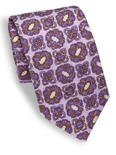 Shop Isaia Medallion Printed Silk Tie In Purple