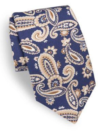 Shop Isaia Paisley-print Silk Tie In Beige