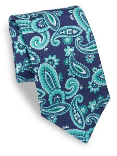 Shop Isaia Paisley-print Silk Tie In Green