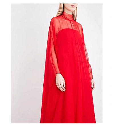 Shop Valentino Cape-back Silk-chiffon Gown In Red
