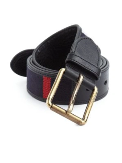 Burberry Leather-trimmed Check Belt In Black