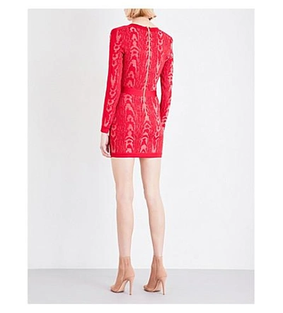 Shop Balmain V-neck Metallic Knitted Dress In Framboise