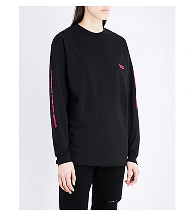 Gcds Flocked-logo Cotton-jersey Top In Black